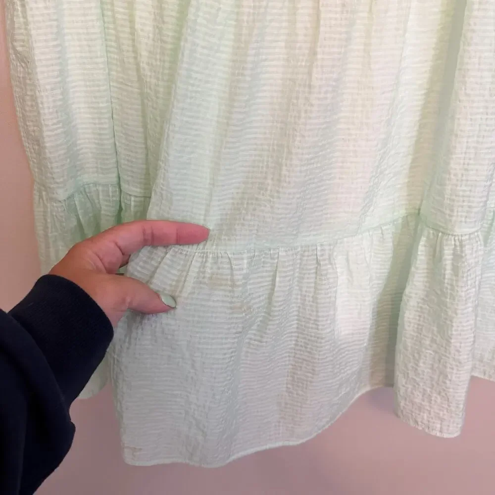 Lulus Tiered Mini Dress Medium Light Green Sheer Boho Cottagecore Cutesy Summer